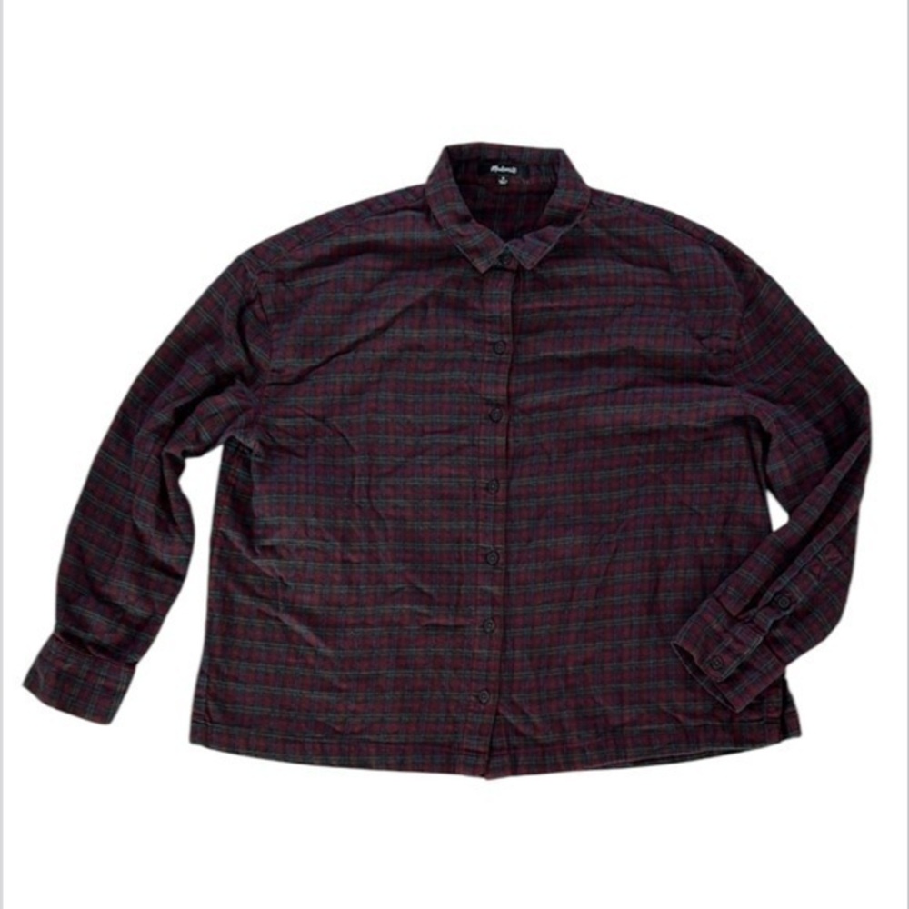 Madewell burgundy and green plaid flannel shirt size medium